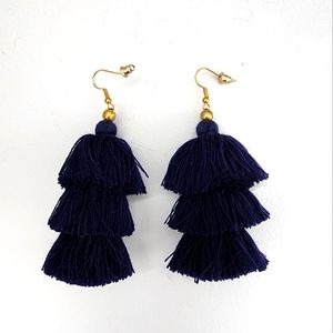 Navy Blue Tassle Earrings